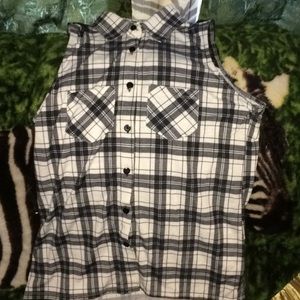Black White plaid crochet back